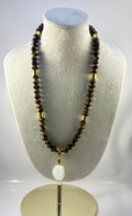 Handcrafted Tiger's Eye Gemstone Necklace with Organic Quartz Pendant