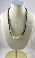 Handcrafted Azurite Malachite Gemstone Necklace with Baroque Pearl Center