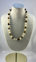 Handcrafted Tiger's Eye & Quartz Gemstone Necklace with Gold Accents