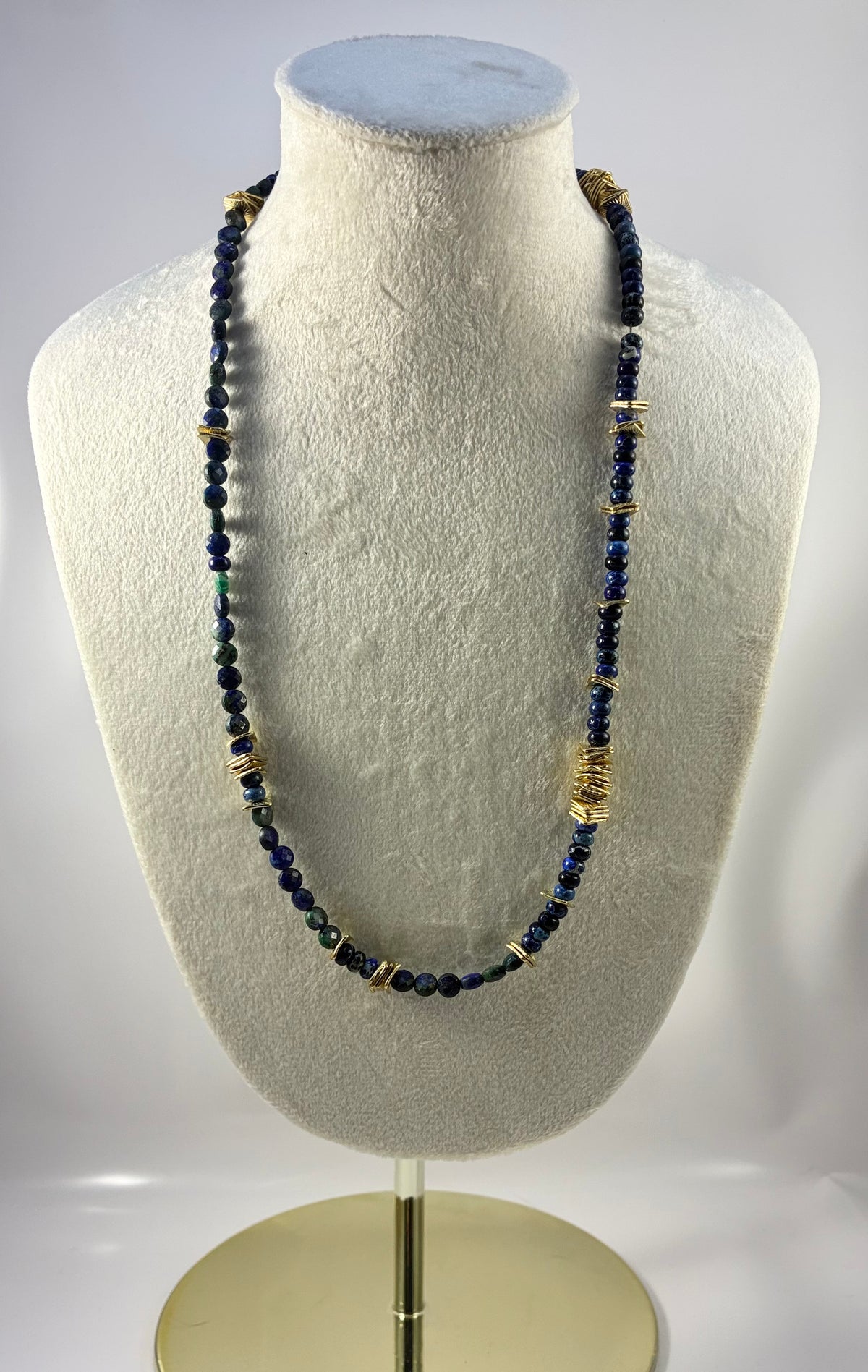 Handcrafted Lapis Lazuli Gemstone Necklace with Abstract Gold Spacers