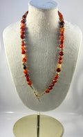 Handcrafted Carnelian Gemstone Necklace with Gold Toggle Clasp