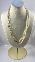 Handcrafted Freshwater Seed Pearl & Paperclip Chain Half-and-Half Necklace