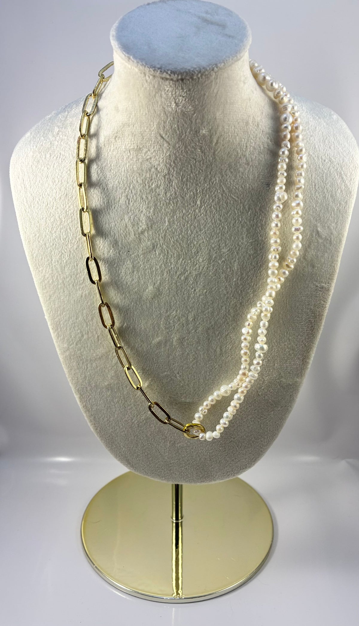 Handcrafted Freshwater Seed Pearl & Paperclip Chain Half-and-Half Necklace