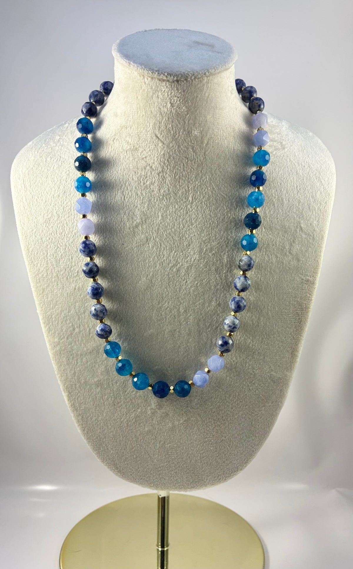 Handcrafted Sodalite & Blue Agate Gemstone Necklace with Gold Accents