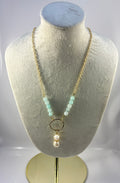 Handcrafted Amazonite Gemstone & Gold Chain Necklace with Baroque Pearl Drop