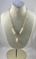 Handcrafted Freshwater Pearl & Link Chain Necklace with Starburst Y-Pendant