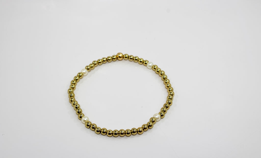 Gold Pearl Beaded Stretch Bracelet