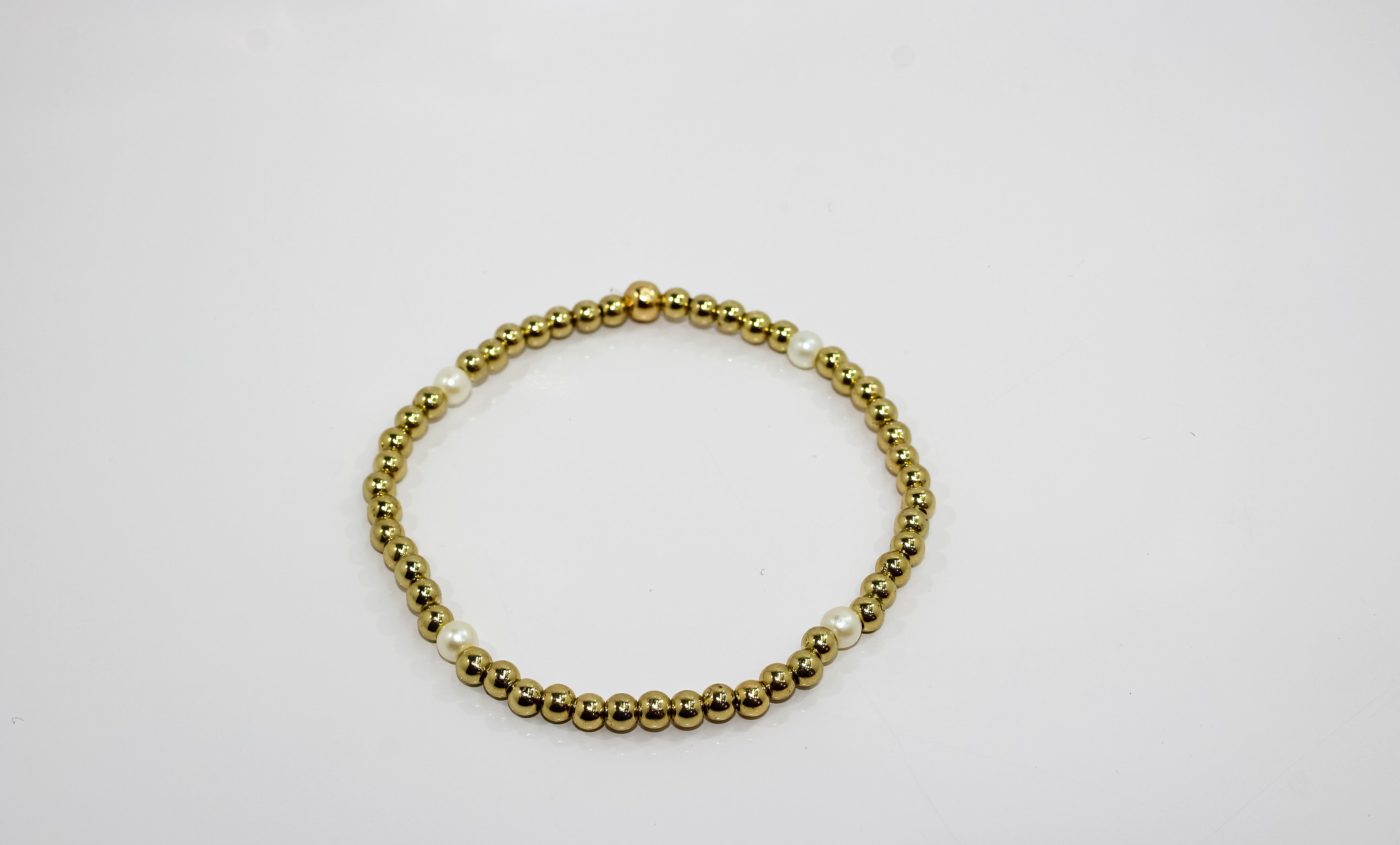 Gold Pearl Beaded Stretch Bracelet