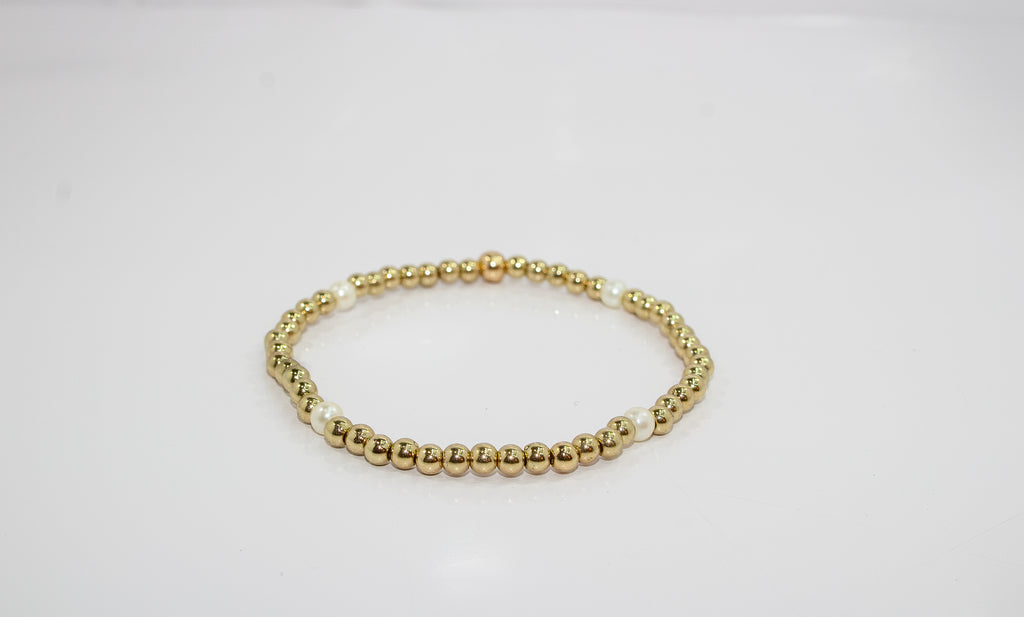Gold Pearl Beaded Stretch Bracelet