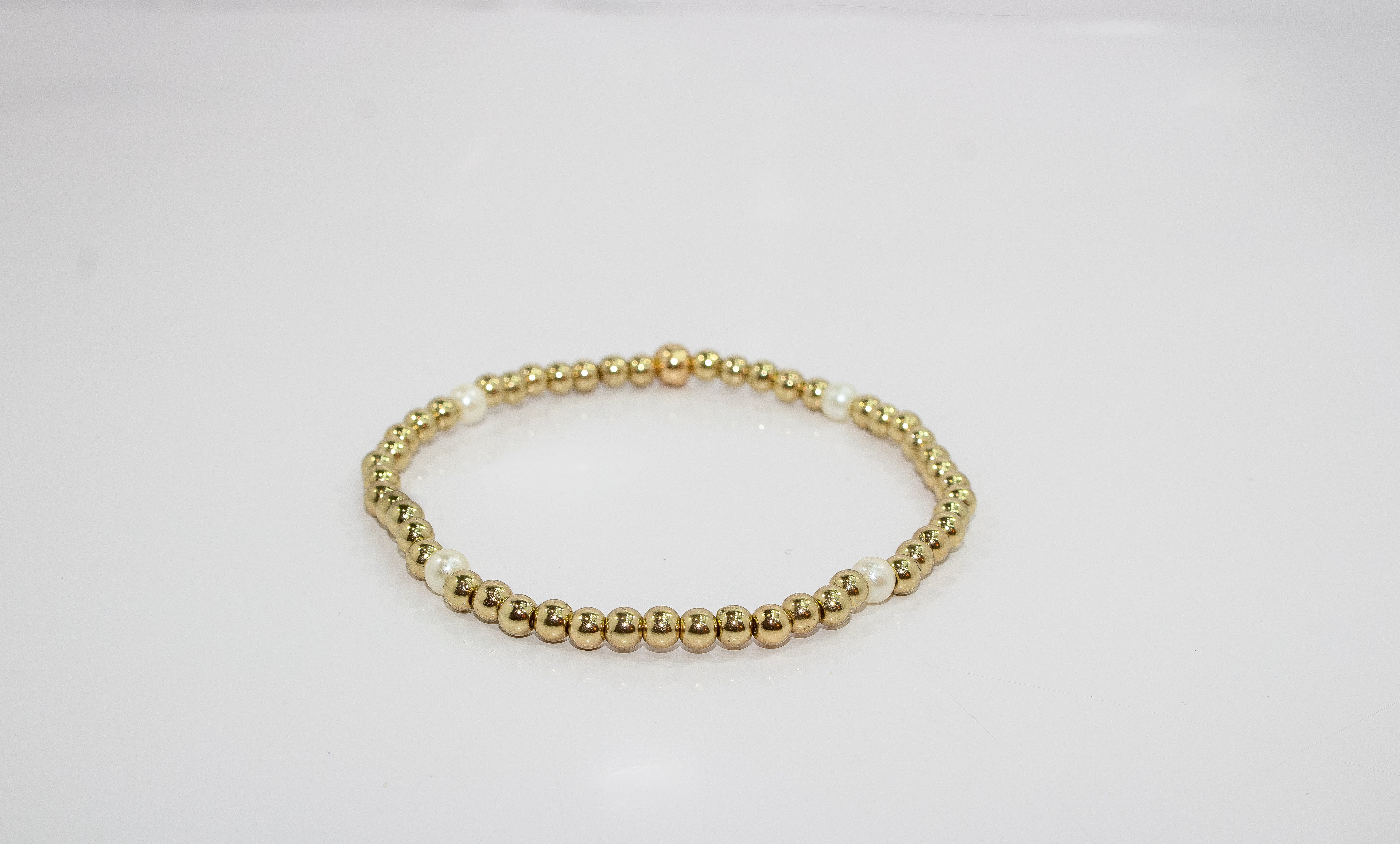 Gold Pearl Beaded Stretch Bracelet