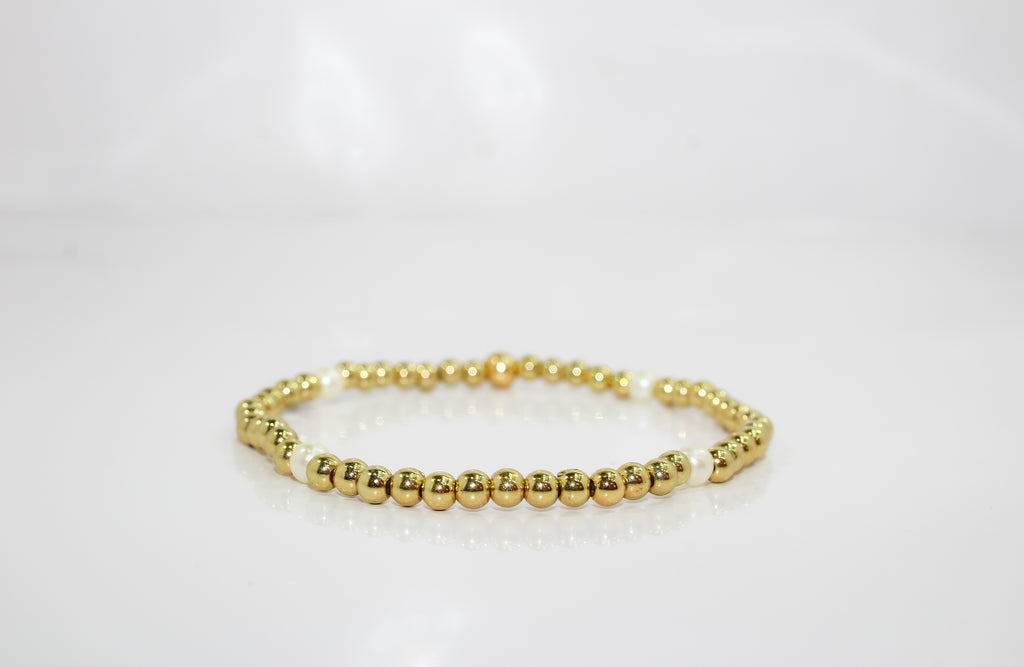 Gold Pearl Beaded Stretch Bracelet