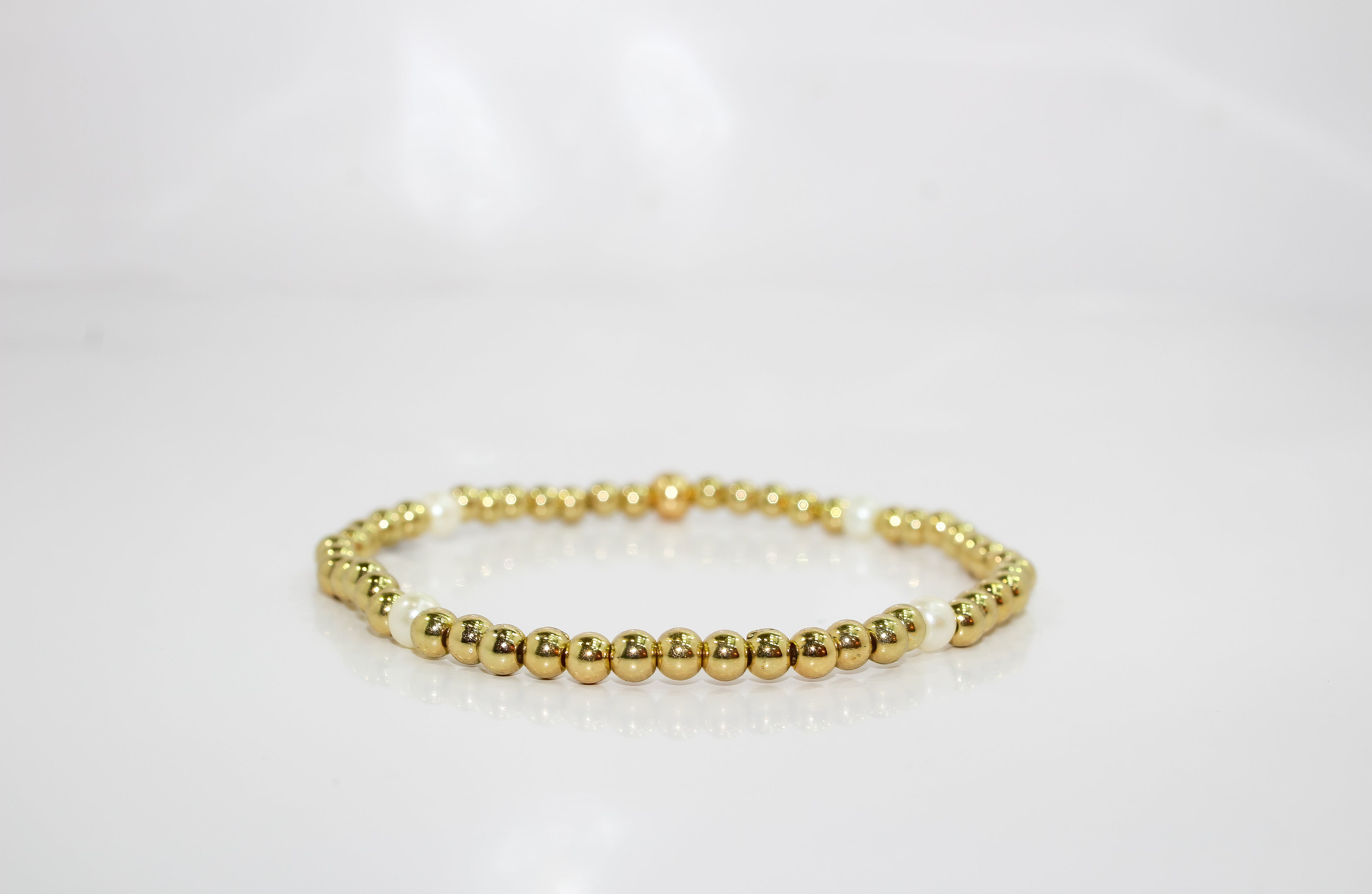 Gold Pearl Beaded Stretch Bracelet