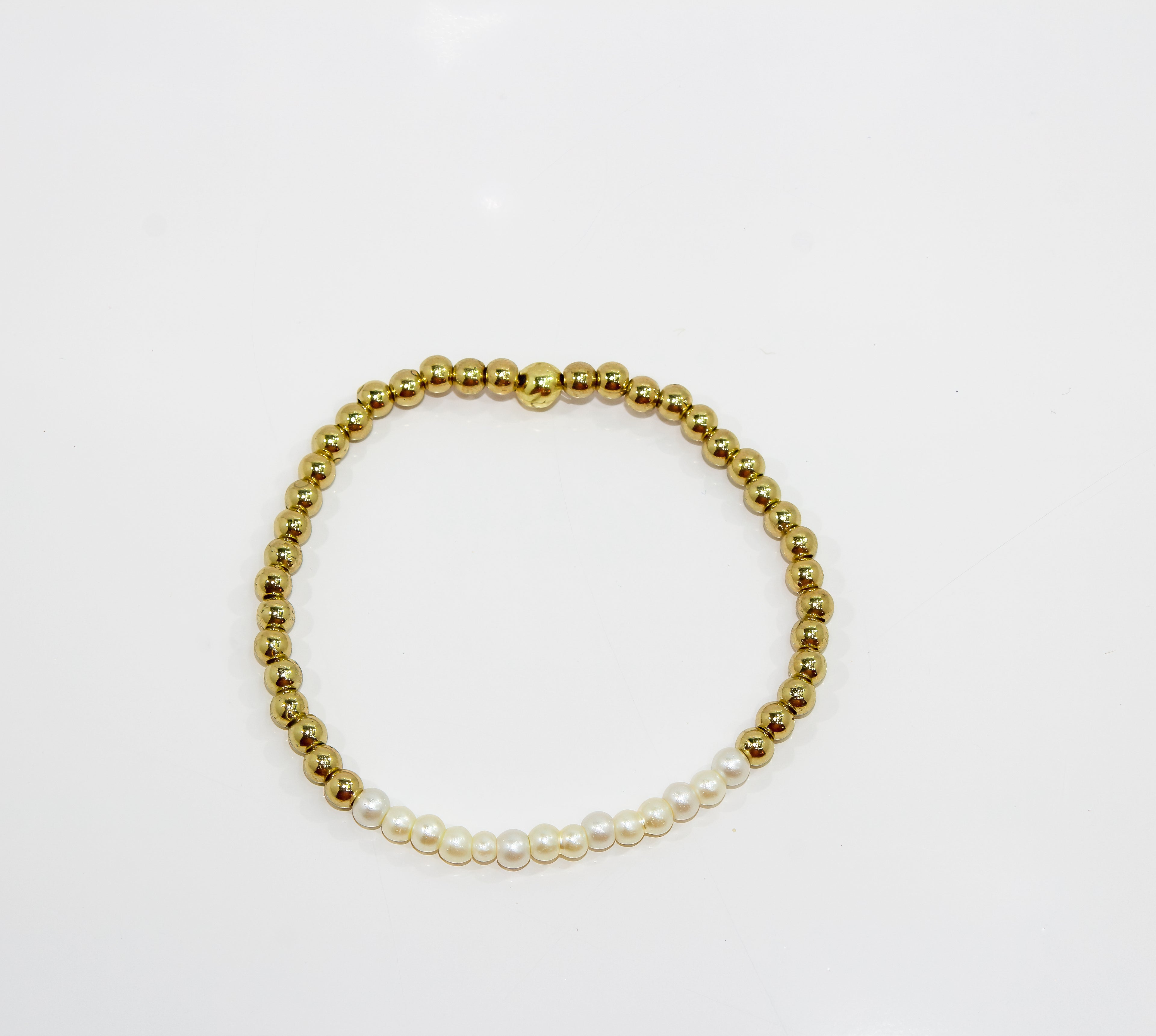 Gold and Pearl Half-and-Half Stretch Bracelet