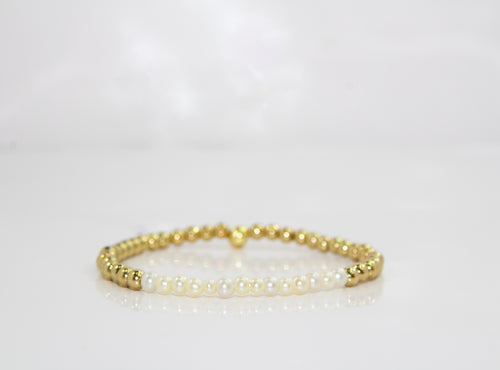 Gold and Pearl Half-and-Half Stretch Bracelet