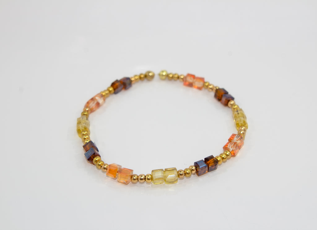Gold and Amber Crystal Cube Stretch Bracelet