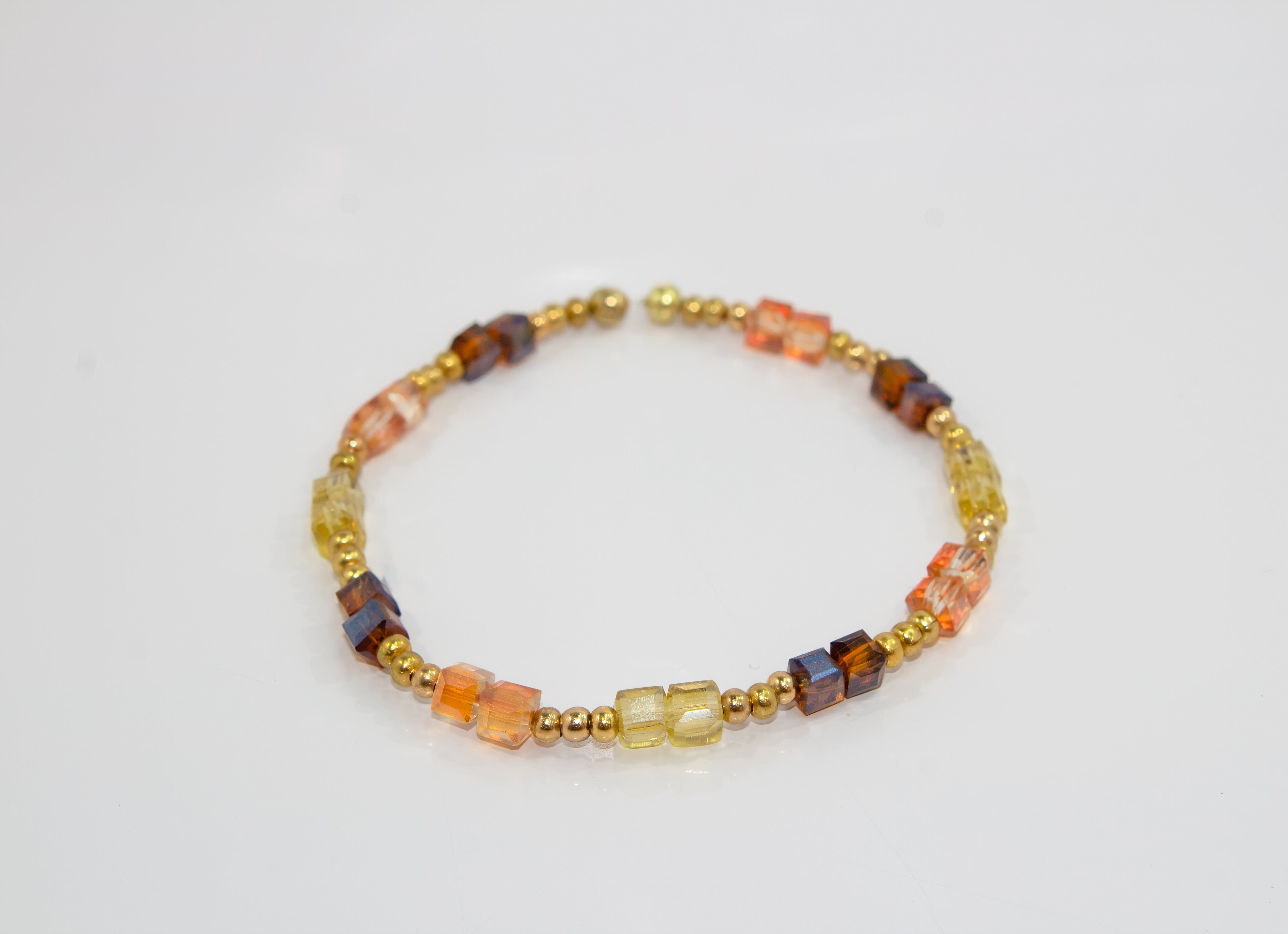 Gold and Amber Crystal Cube Stretch Bracelet