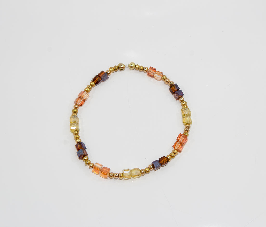 Gold and Amber Crystal Cube Stretch Bracelet