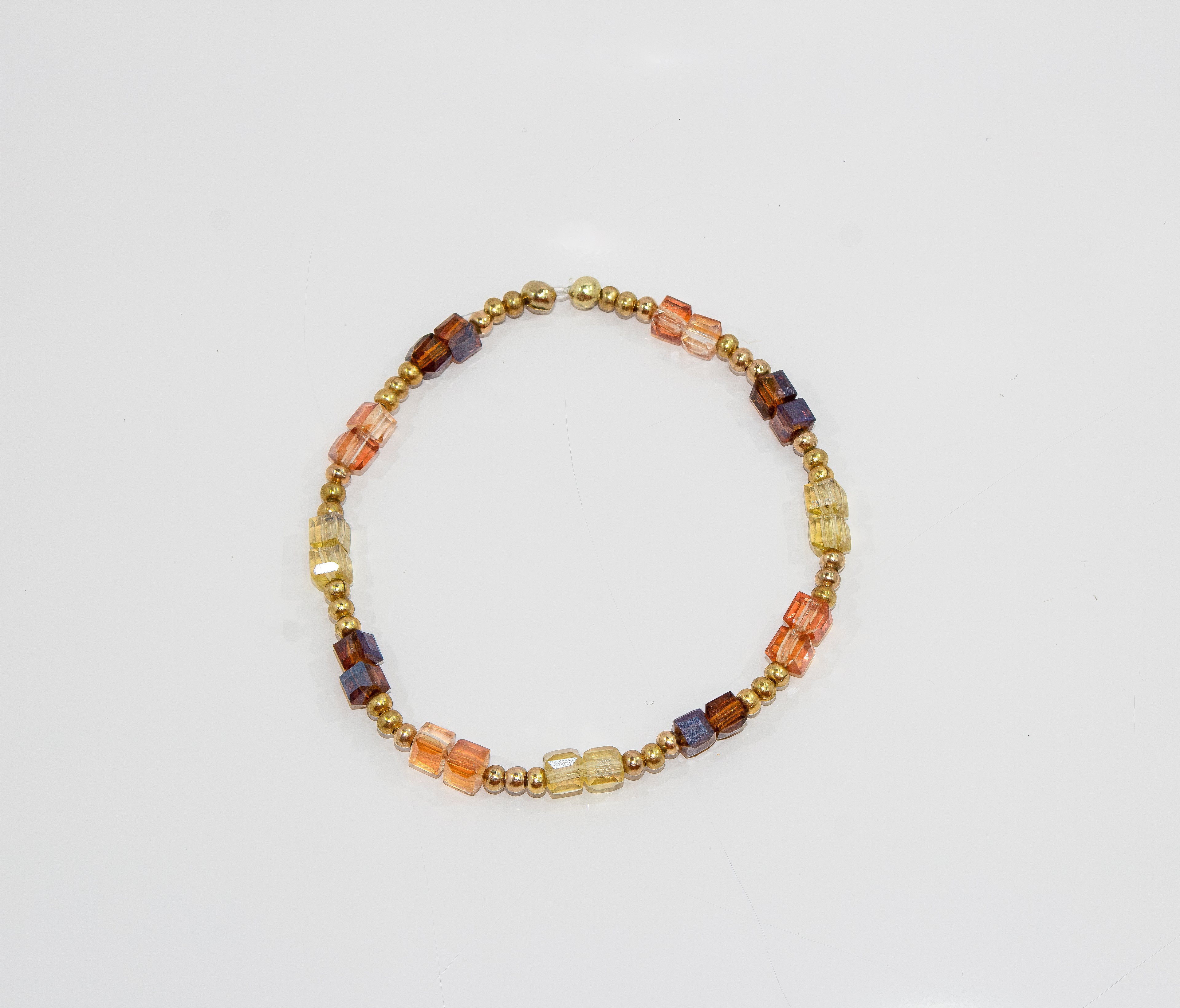 Gold and Amber Crystal Cube Stretch Bracelet