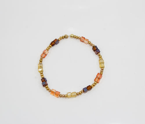 Gold and Amber Crystal Cube Stretch Bracelet