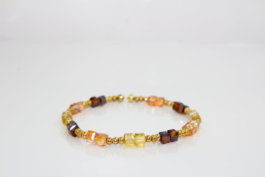 Gold and Amber Crystal Cube Stretch Bracelet