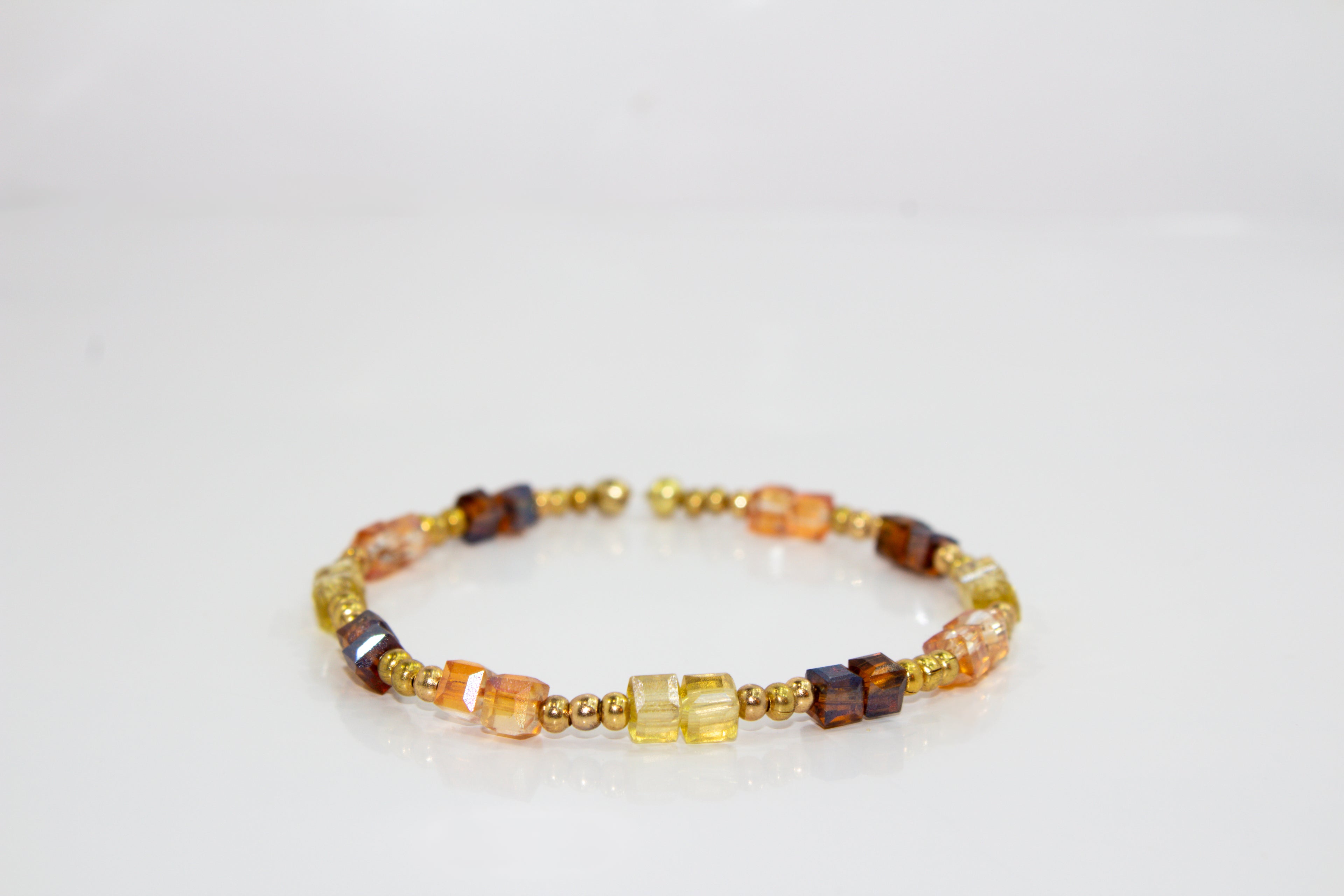 Gold and Amber Crystal Cube Stretch Bracelet