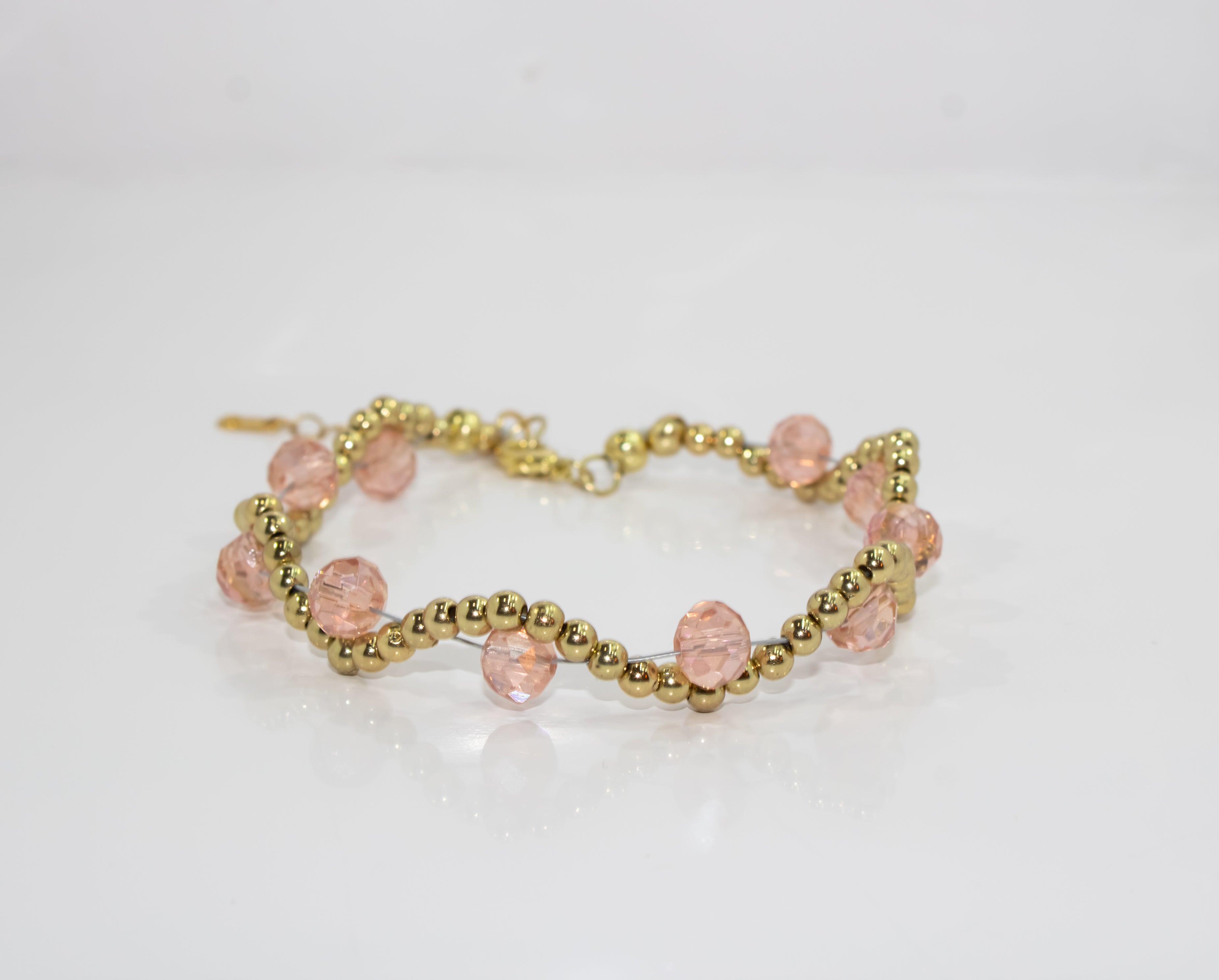 Gold Scalloped Peach Crystal Wave Bracelet