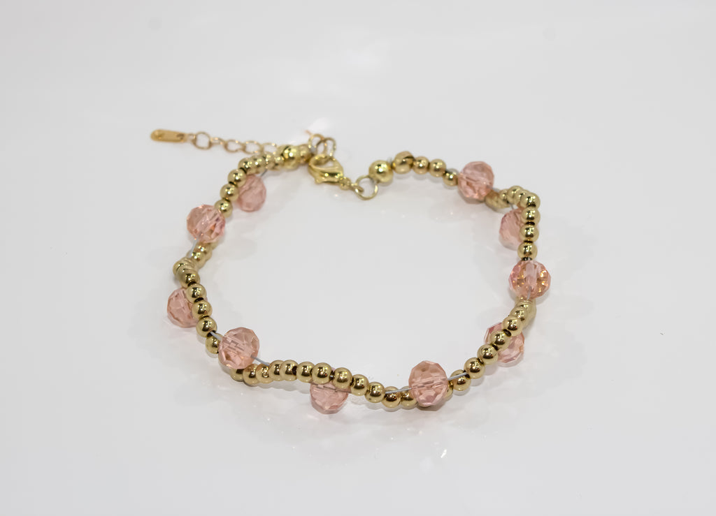 Gold Scalloped Peach Crystal Wave Bracelet