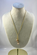 Handcrafted Gold Chain Lariat Necklace with Pink Freshwater Pearl Tassel Pendant
