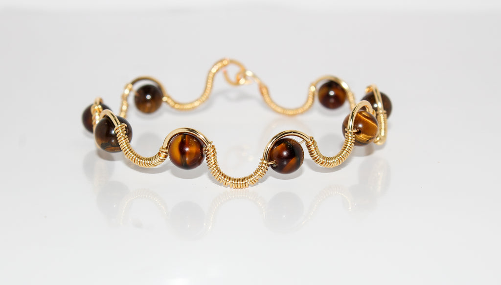 Handcrafted Gold Wire-Wrapped Tiger’s Eye Bracelet