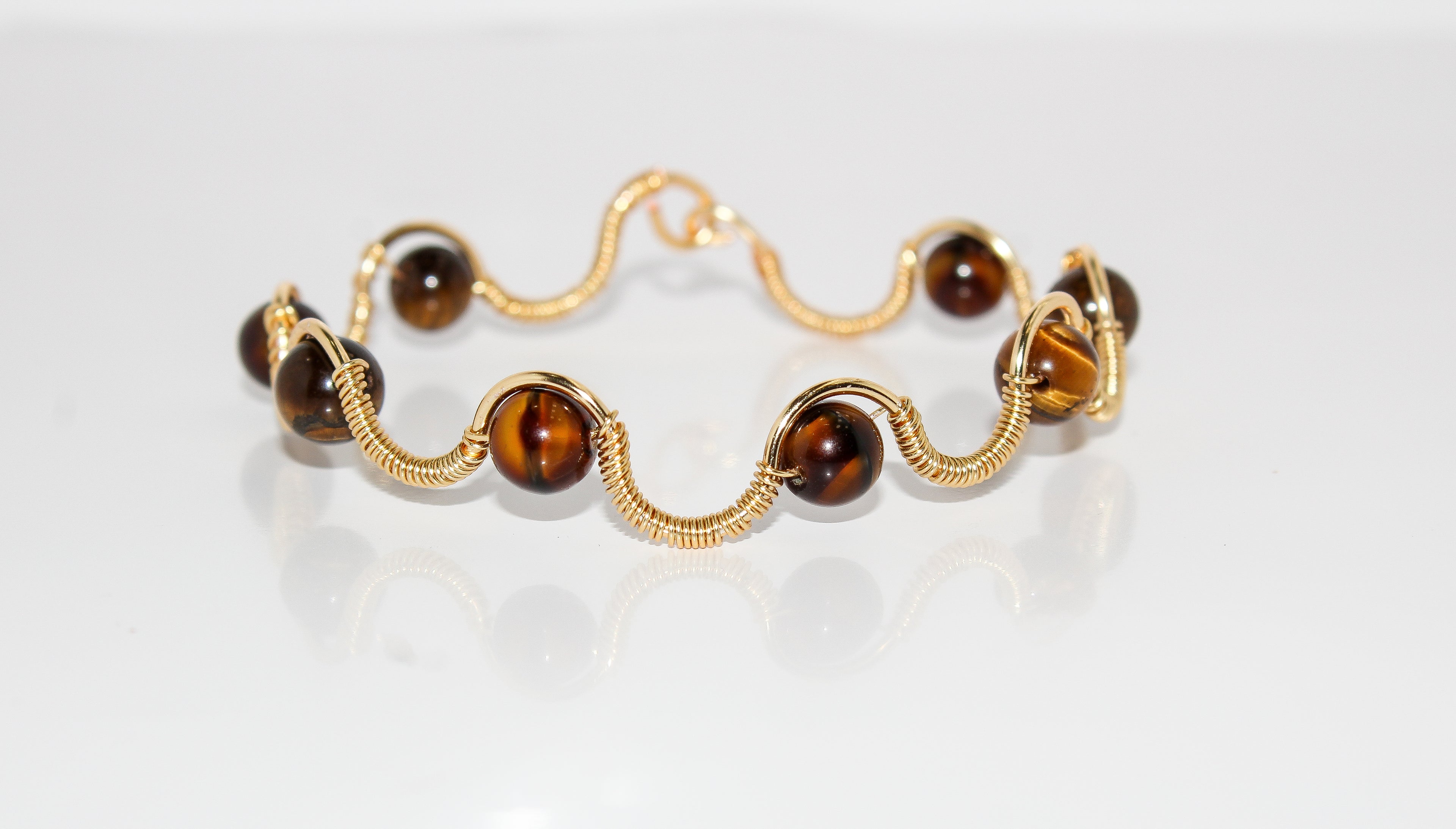 Handcrafted Gold Wire-Wrapped Tiger’s Eye Bracelet