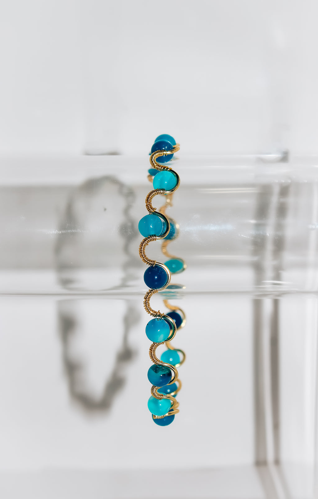 Handcrafted Gold Wire-Wrapped Ocean Blue Gemstone Bracelet
