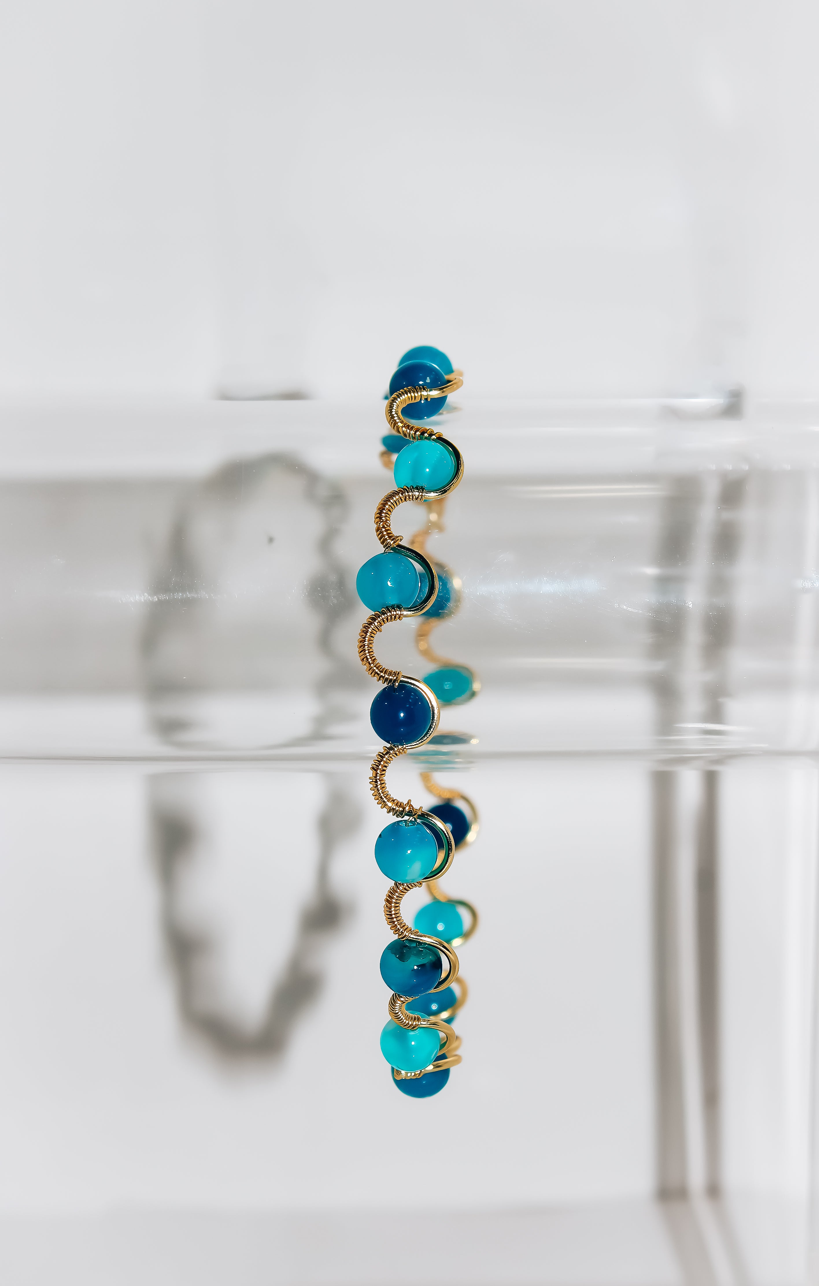 Handcrafted Gold Wire-Wrapped Ocean Blue Gemstone Bracelet