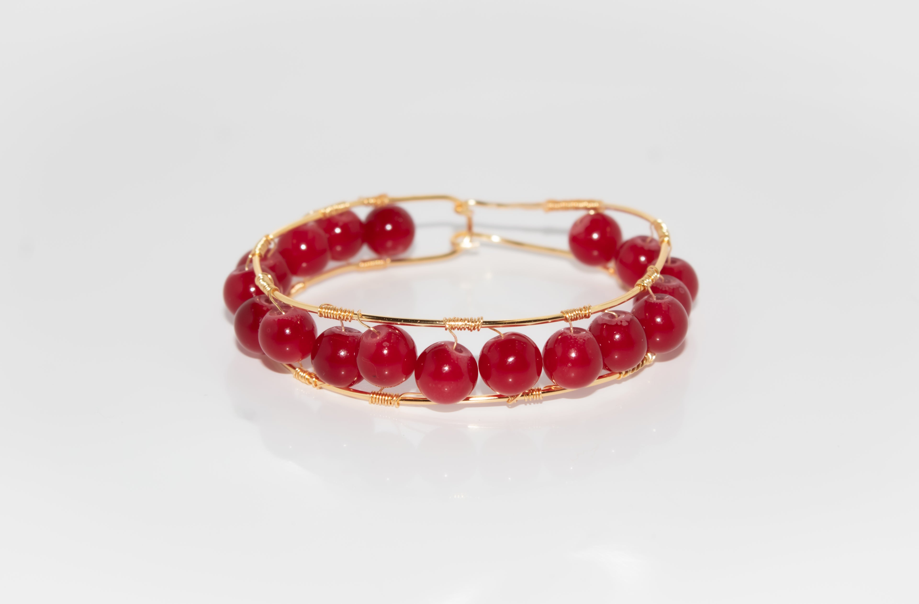 Handcrafted Gold Wire-Wrapped Red Jade Bangle