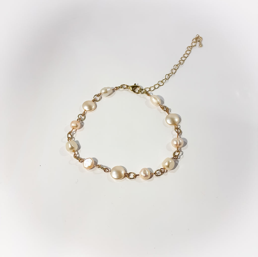 Handcrafted Gold Baroque Pearl Link Bracelet