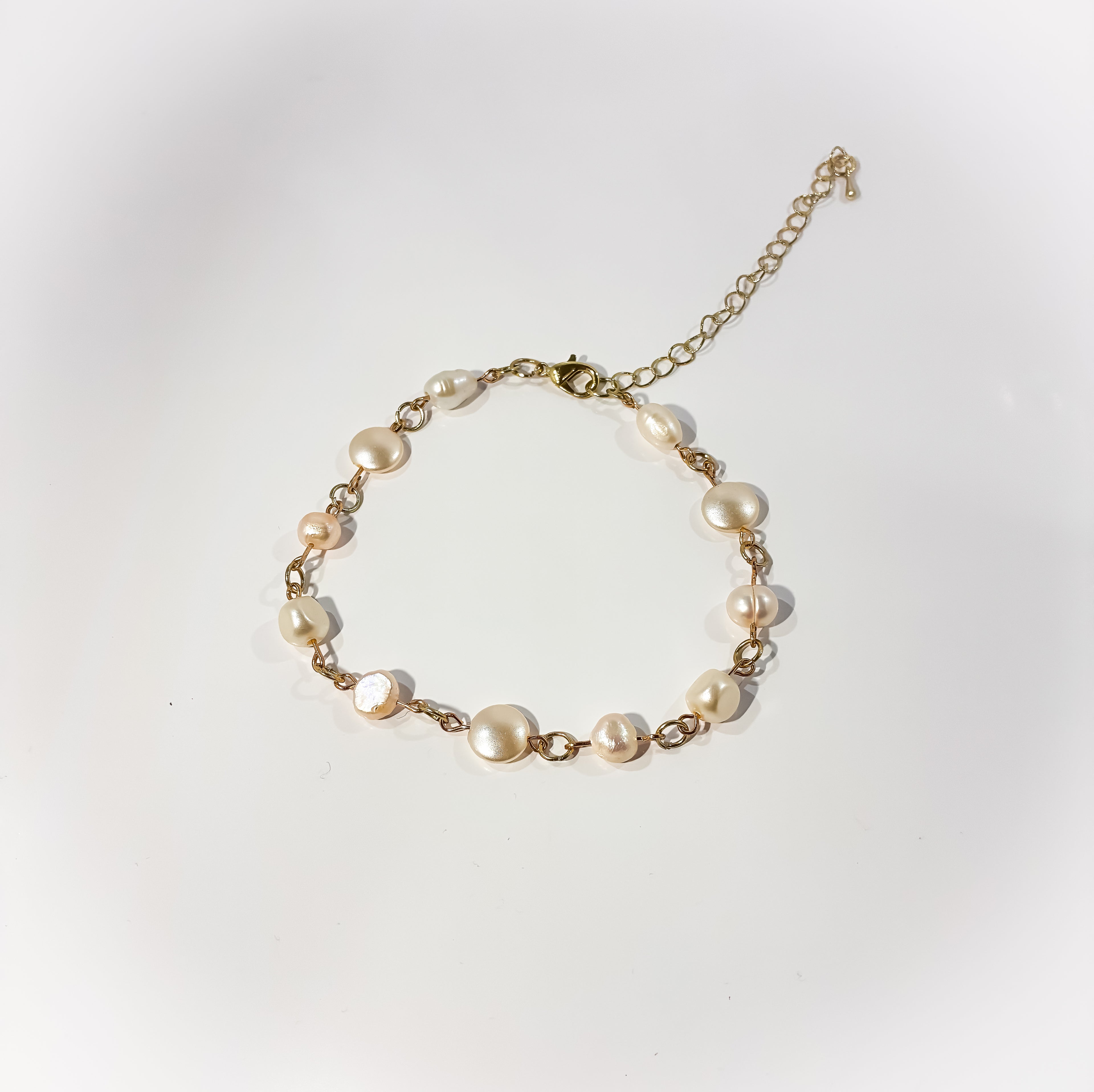 Handcrafted Gold Baroque Pearl Link Bracelet