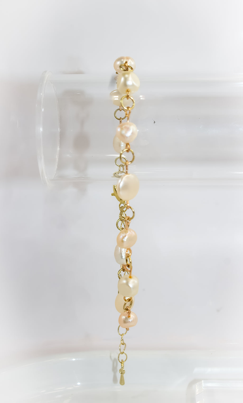Handcrafted Gold Baroque Pearl Link Bracelet