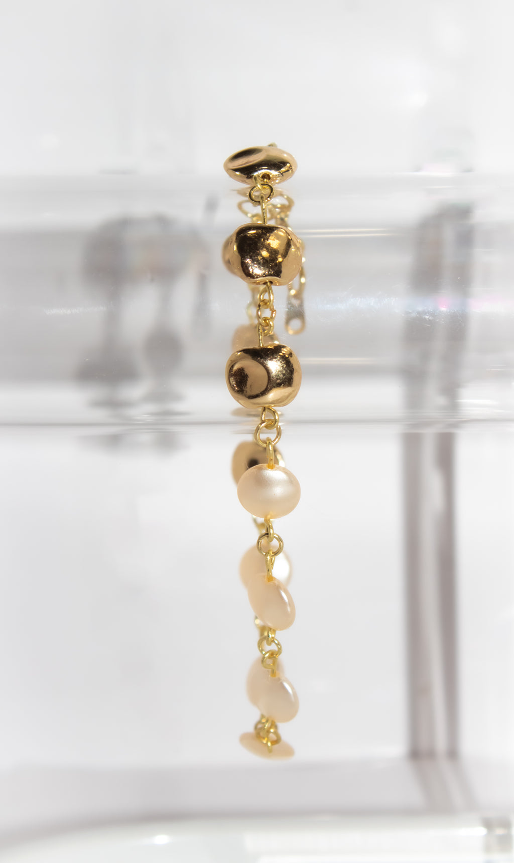 Handcrafted Half Pearl &amp; Gold Coin Link Bracelet