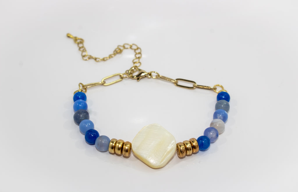 Handcrafted Mother of Pearl Square Focal Bracelet