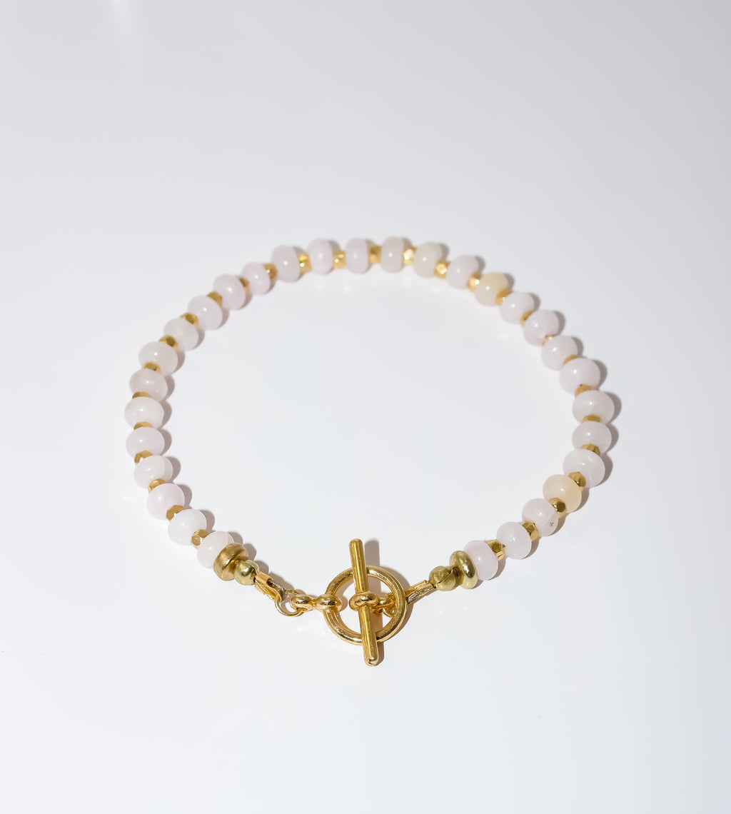 Pink Quartz Beaded Bracelet with Gold Spacers