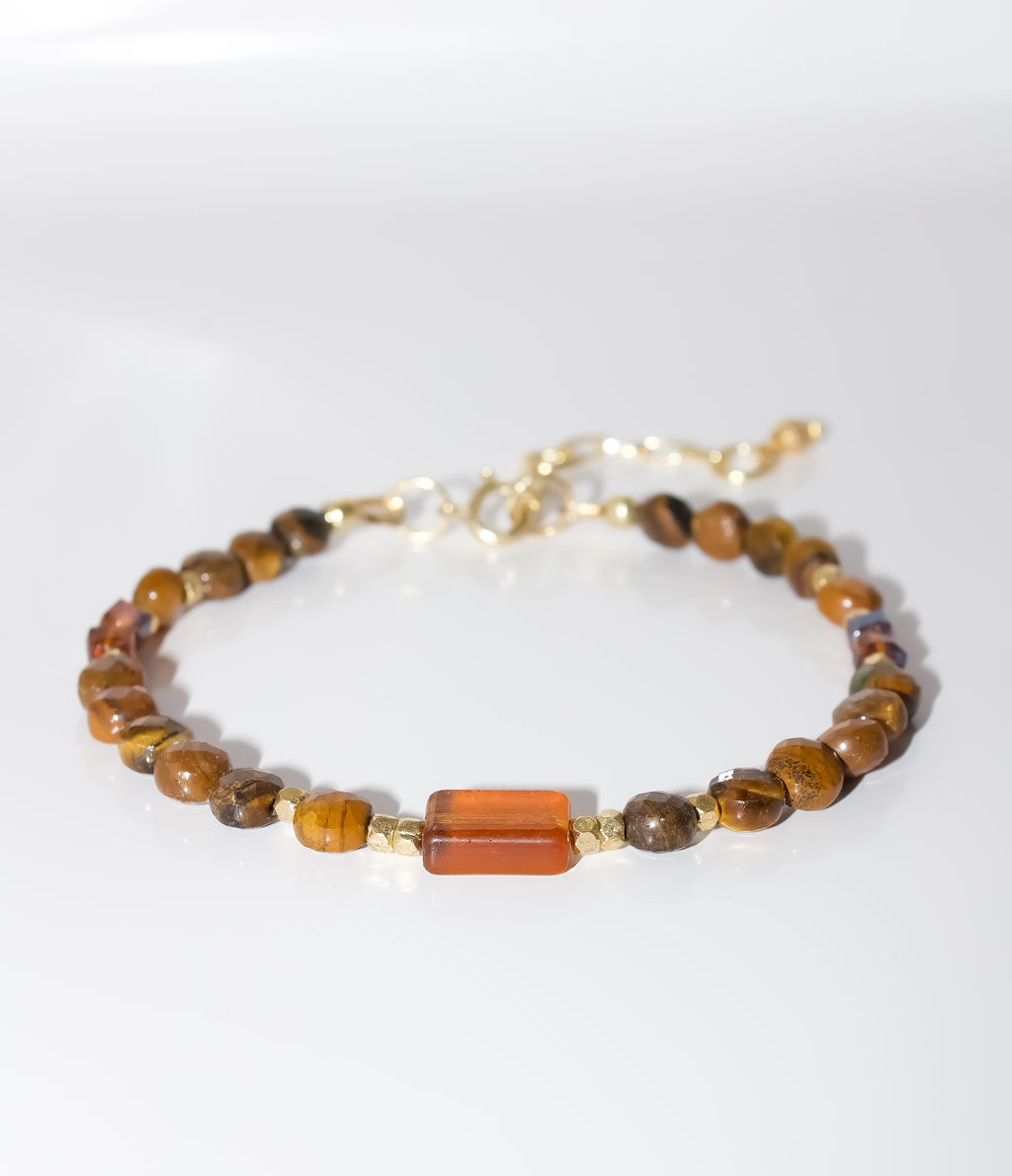 Tiger's Eye and Amber Glass Beaded Bracelet