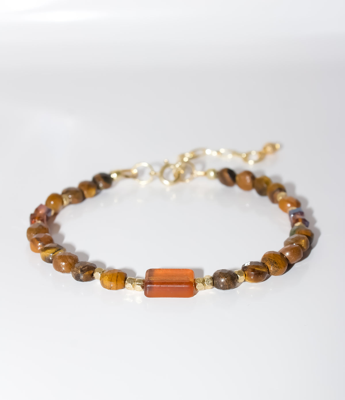 Tiger's Eye and Amber Glass Beaded Bracelet