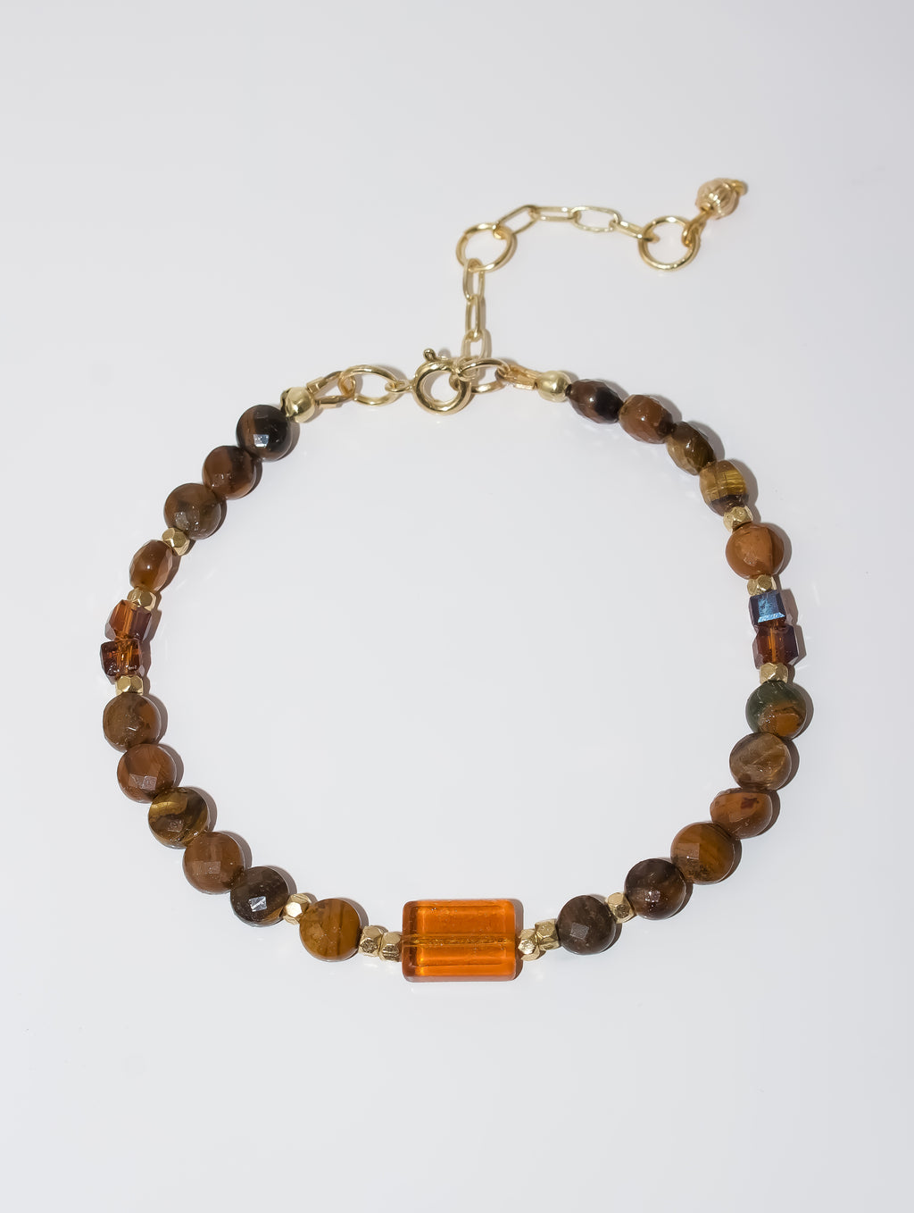 Tiger's Eye and Amber Glass Beaded Bracelet