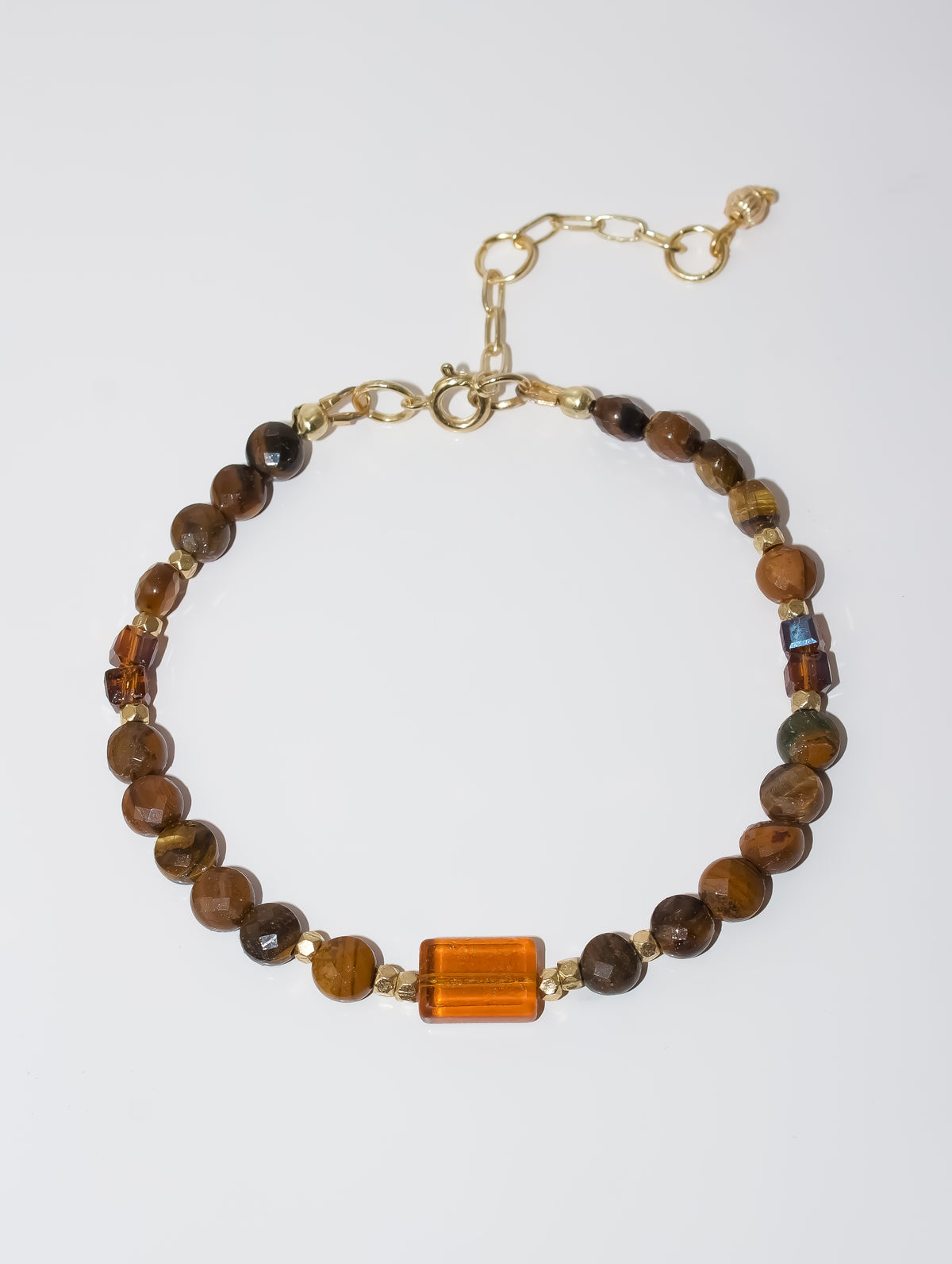 Tiger's Eye and Amber Glass Beaded Bracelet