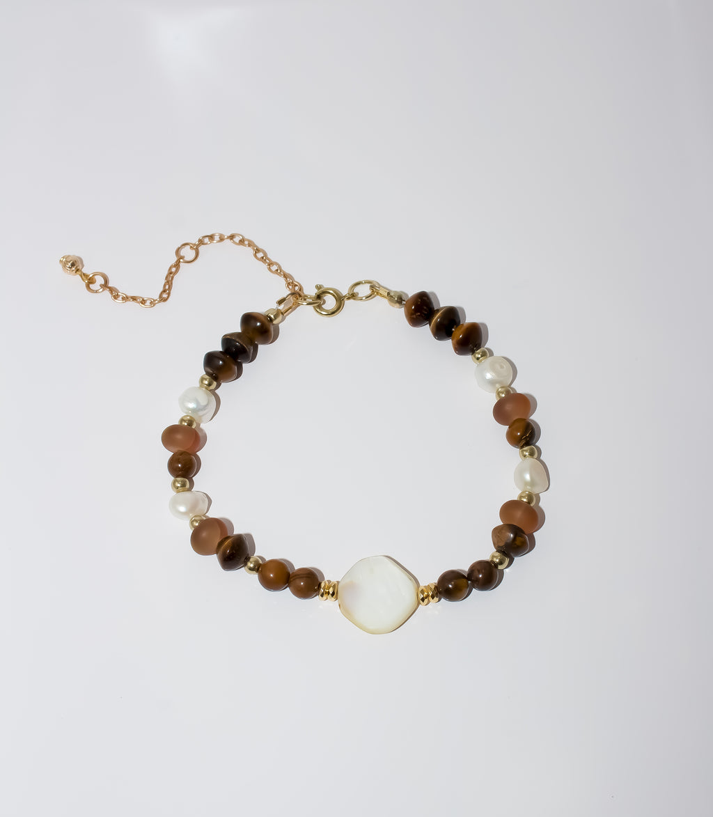 Tiger's Eye, Pearl and Mother-of-Pearl Beaded Bracelet