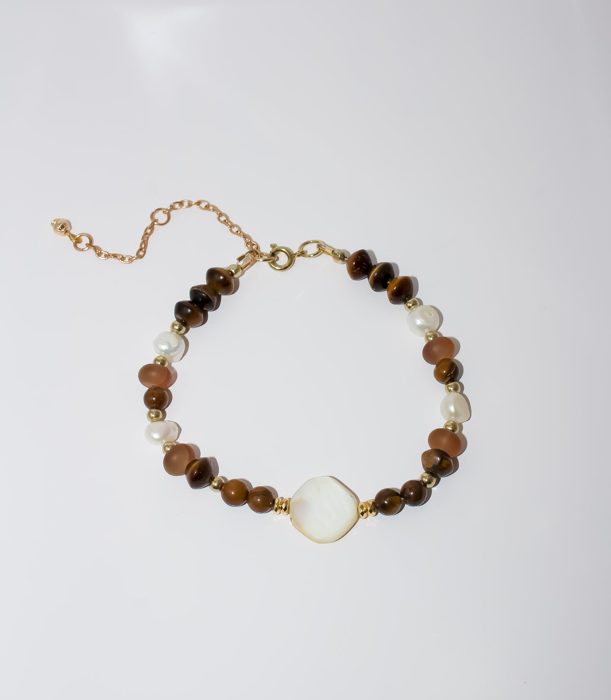Tiger's Eye, Pearl and Mother-of-Pearl Beaded Bracelet