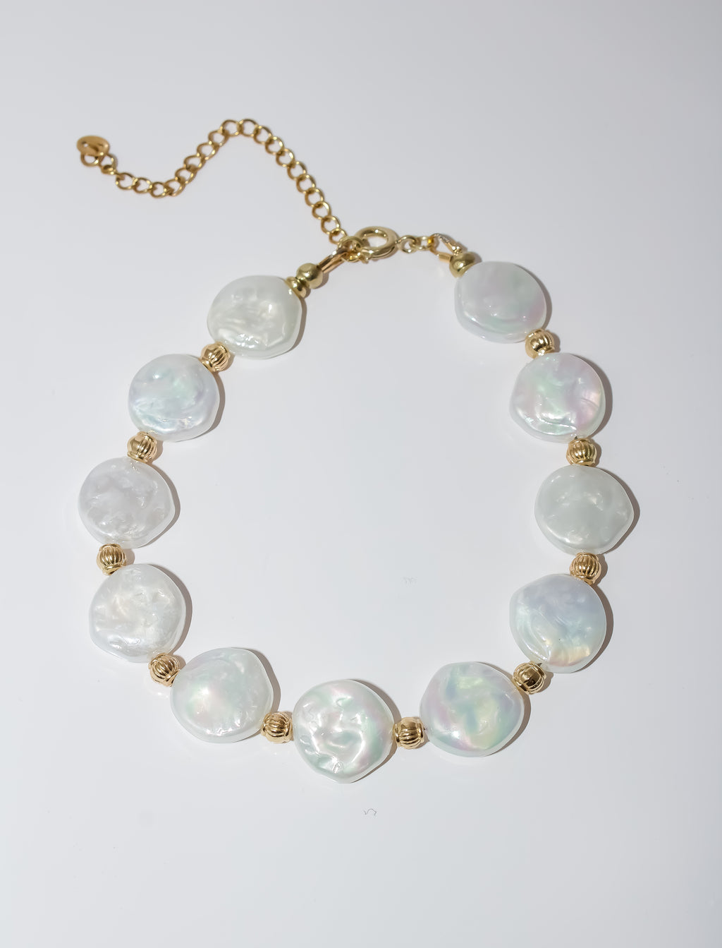 Coin Pearl Beaded Bracelet with Gold Spacers
