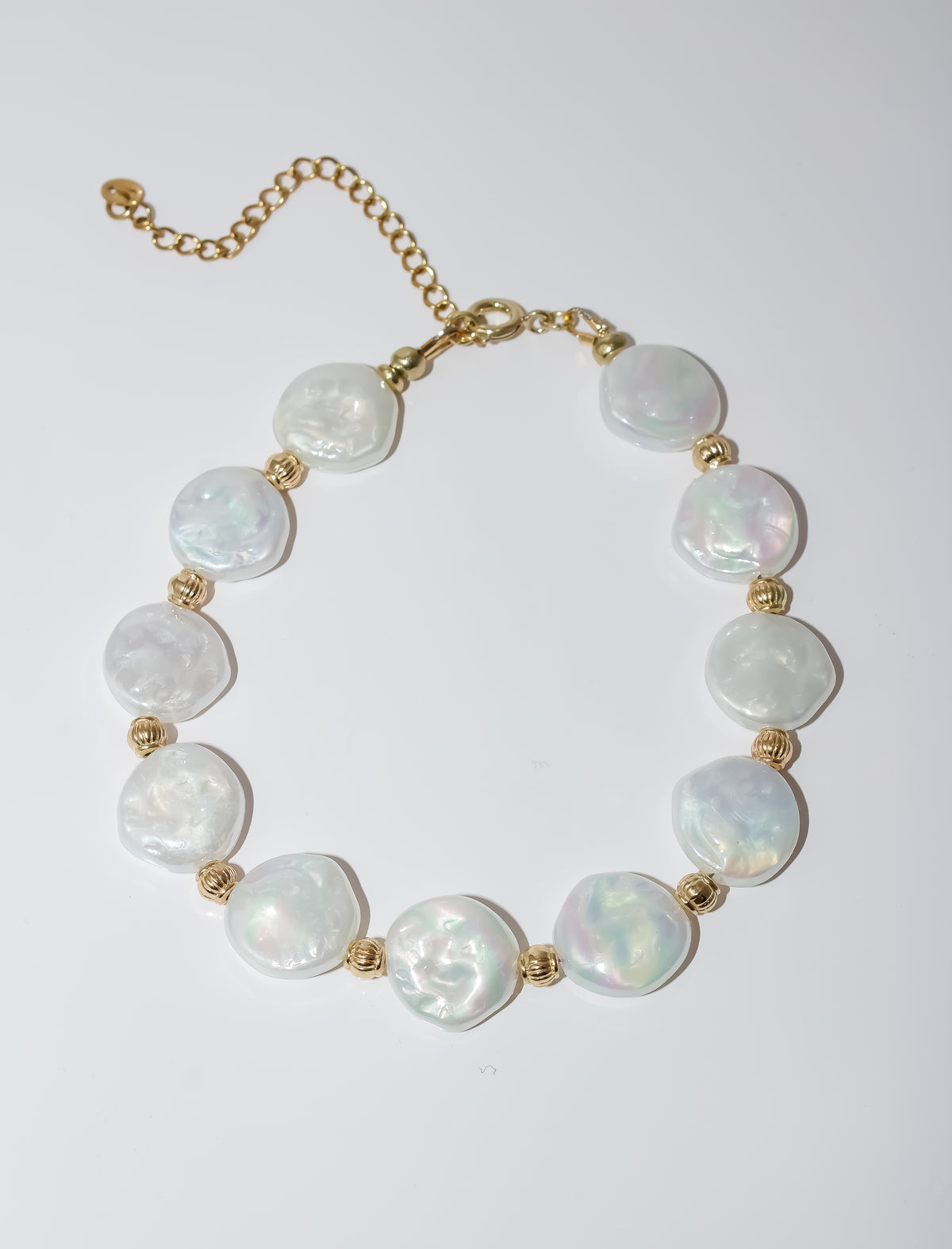 Coin Pearl Beaded Bracelet with Gold Spacers