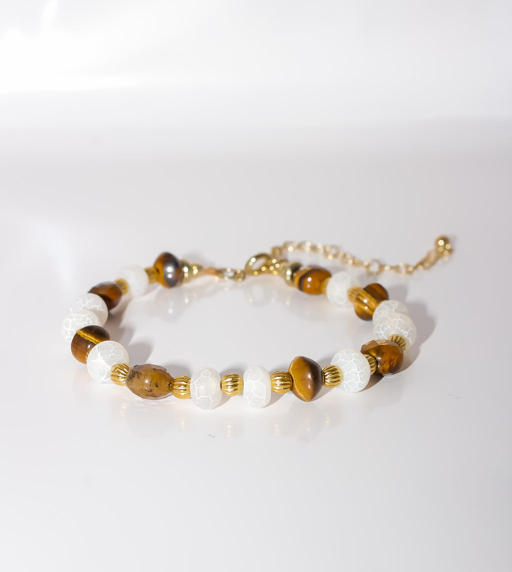 Tiger's Eye and Frosted Agate Beaded Bracelet