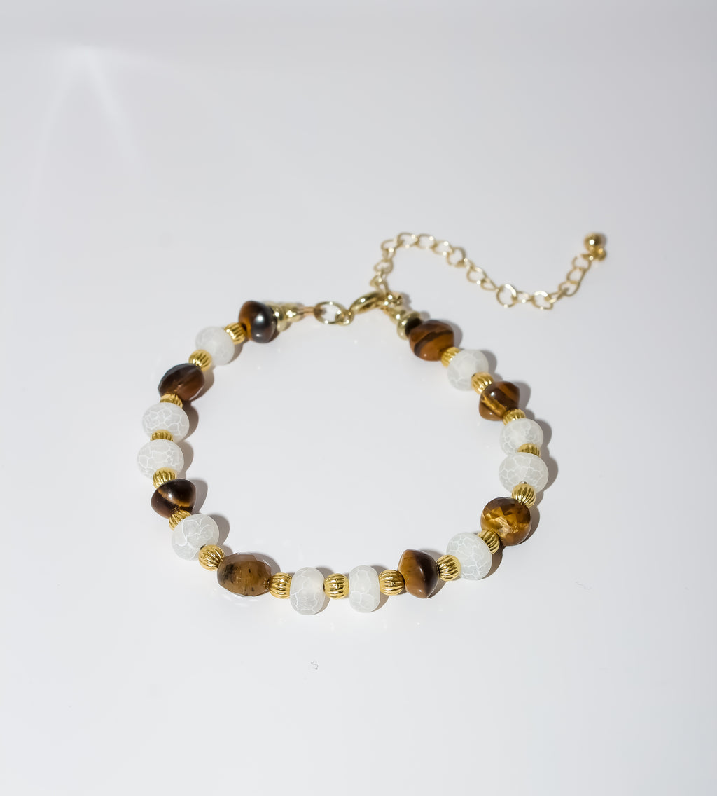 Tiger's Eye and Frosted Agate Beaded Bracelet