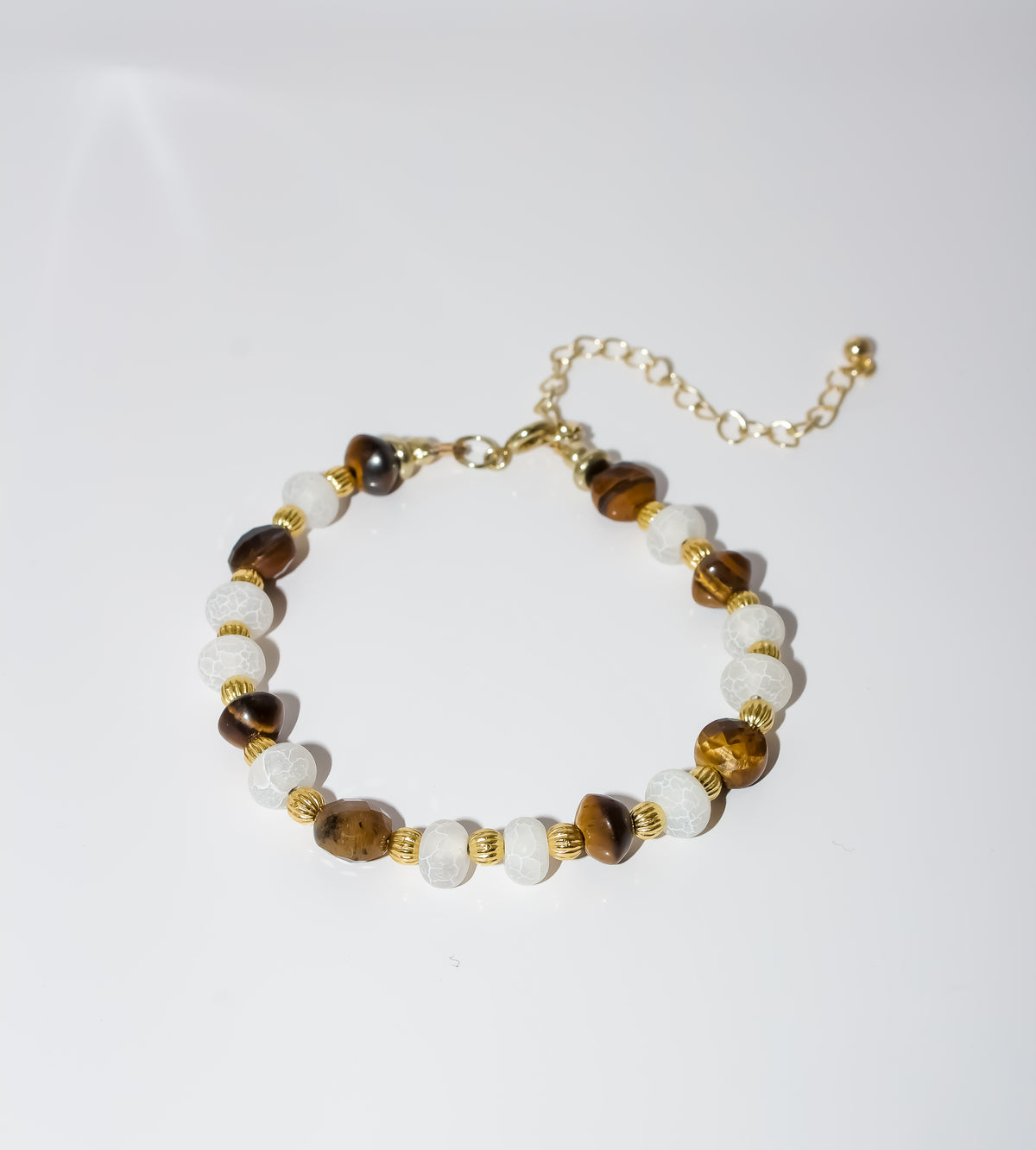 Tiger's Eye and Frosted Agate Beaded Bracelet